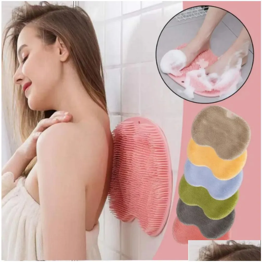 exfoliating shower massage scraper bathroom non-slip bath mat back massage brush silicone foot wash body cleaning bathing tool