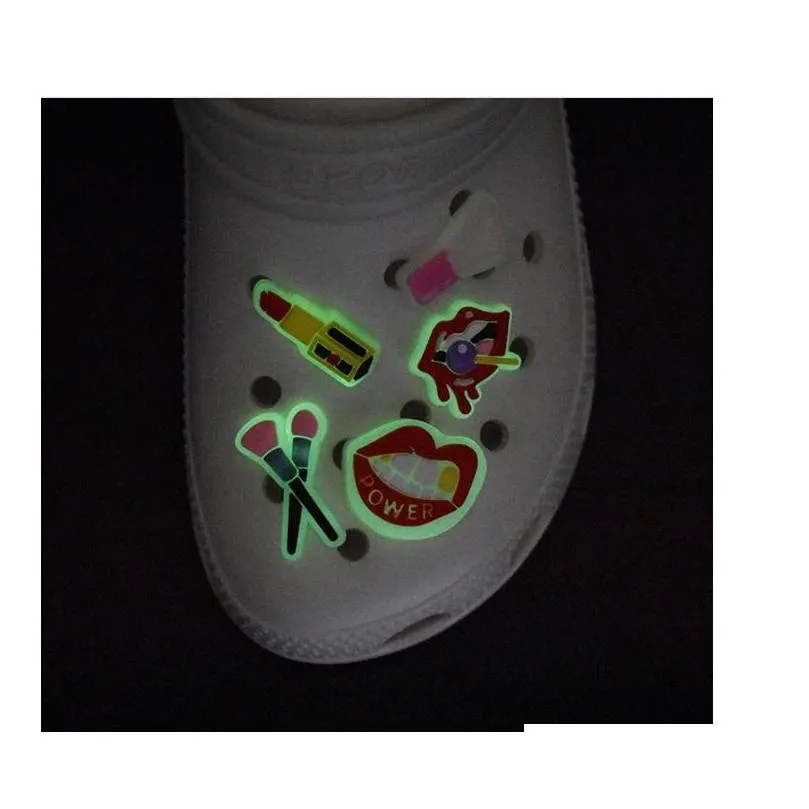 cute cartoon pvc shoe charms shoes buckles glow luminous buckle fit bracelets croc jibz shoes accessories girls kids gift