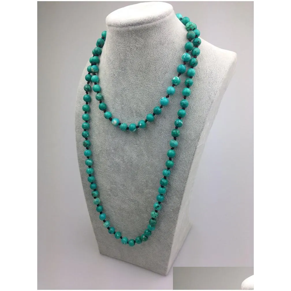 ST0005 8mm Dyed Turquoise Bead Making 42 inch long green stone necklace natural stone beads knotted necklace