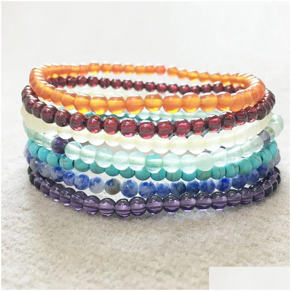 MG0096 Wholesale 7 Chakra Yoga Mala Beads Bracelet New Design Women`s Natural Stone Energy Jewelry 4 mm Mini Gemstone Bracelet