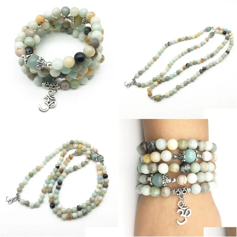 SN1245 New Design Women Oh Bracelet High Quality Amazonite Stone Bracelet 108 Mala Balance Yoga Jewelry Free Shipping