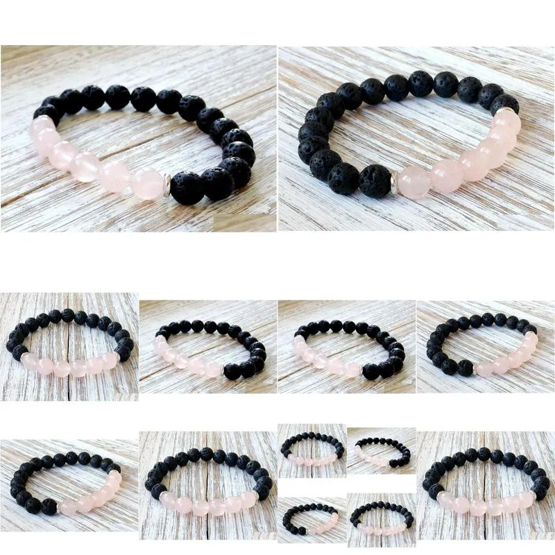 SN1061 Hot Sale Rose Quartz Lava Yoga Bracelet Healing Crystals Wrist Mala Beads Chakra Jewelry Natural Stone Womens Yoga Bracelet