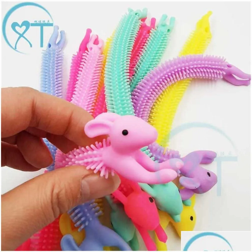 2023 Easter Bunny Fidget Noodle Toys Stretchy Strings Rabbit Animal Squishy squishies Sensory Bracelet Bangle Cartoon Silicone Wristbands Anti-Stress DHL