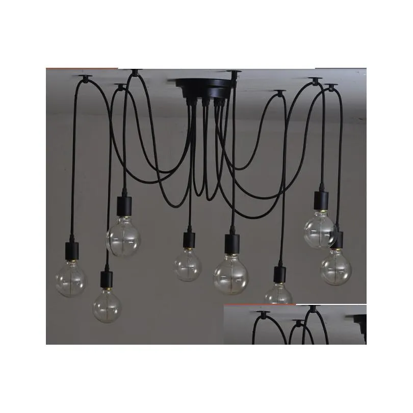 free shipping 6/8/10/12/14 heads amercian vintage pendant light hanging lamp black vintage e27 40 w retro pendant lights