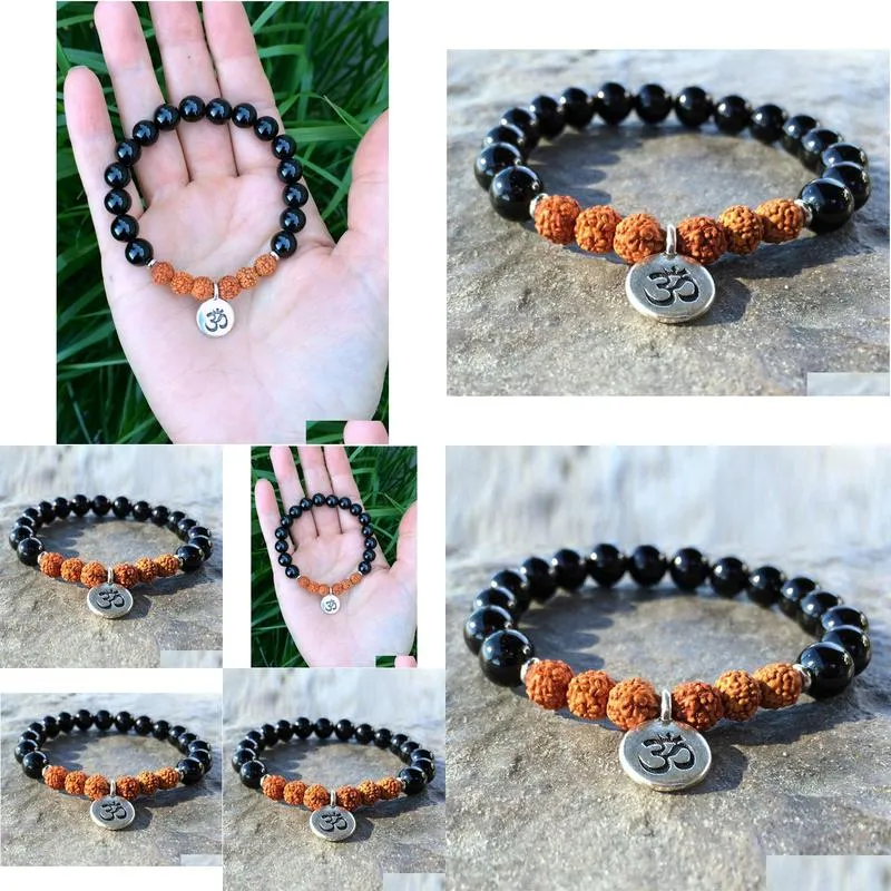 SN1081 Grade Black Agate Rudraksha Bracelet High Quality Black Onyx Bracelet Rustic Yoga Mala Beads Jewelry Wholesale