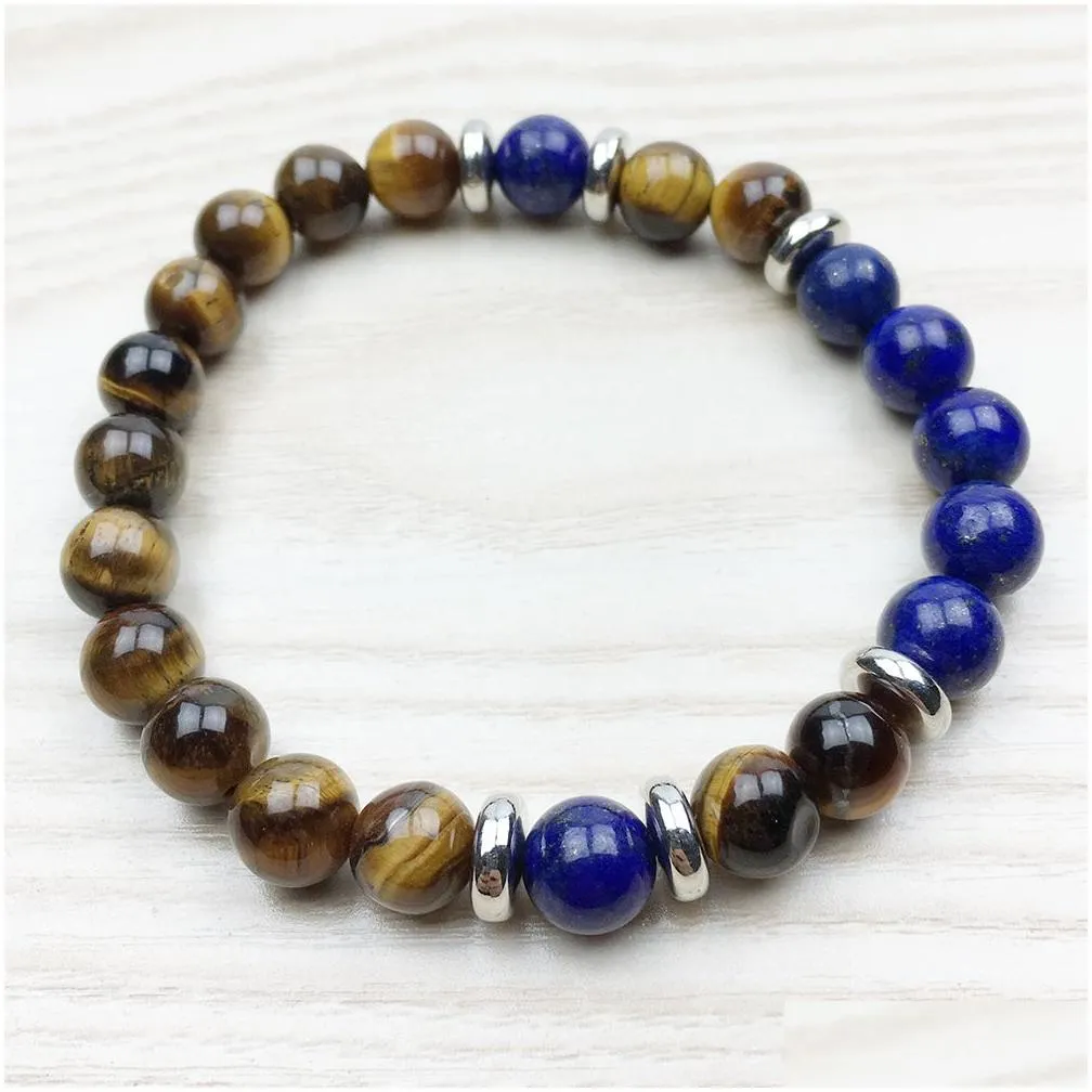 SN1006 Top Design Men Wrist Mala Healing Jewelry Yoga Yellow Tiger Eye Lapis Lazuli Bracelet Free Shipping