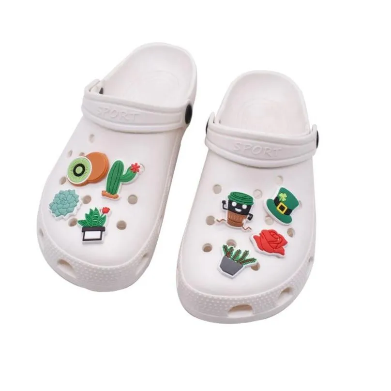 green pvc shoe charm decorations accessories jibz for croc kids gift garden shoes buckle boys girls cute botton