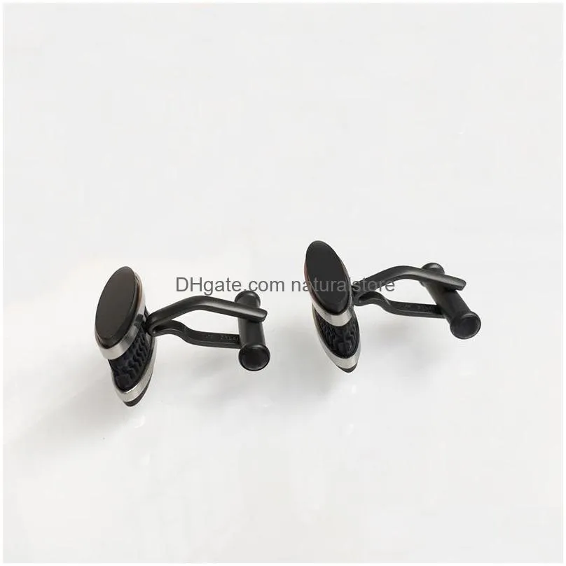 luxury cuff steel black resin men`s cufflinks frensh pattern m cufflink for gift