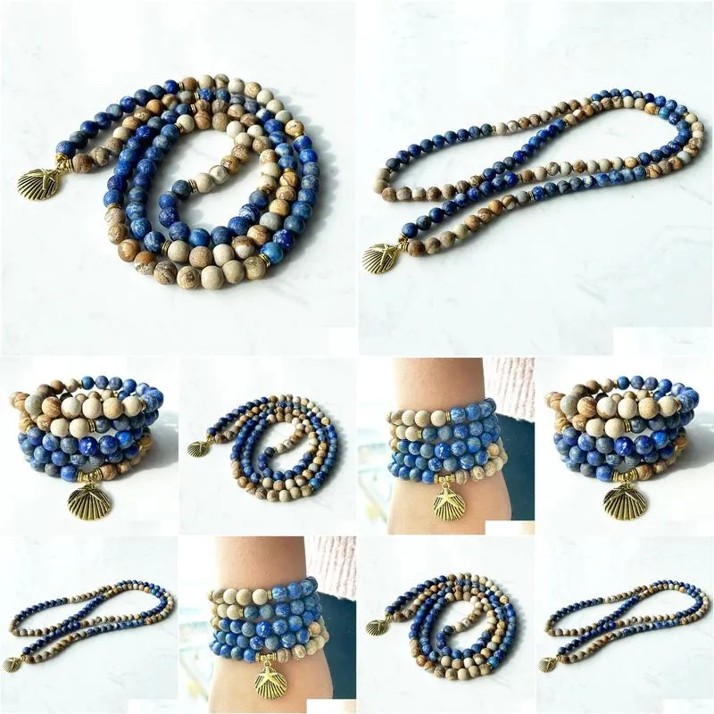 MG1385 Matte Picture Jasper 108 Mala Bracelet High Quality Matte Lapis Lazuli Bracelet Women`s Yoga Spiritual Necklace