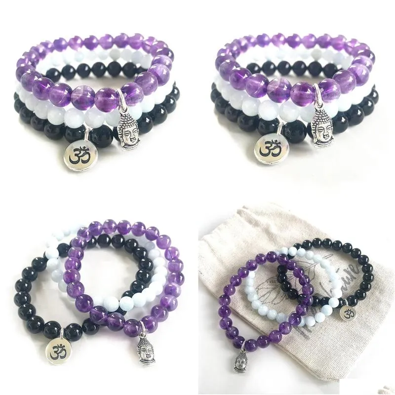 MG0854 New Deisgn Natural Aquamarine Braceelt Top Grade Black Tourmaline Om Bracelet Trendy Amethyst Buddha Charm Bracelet