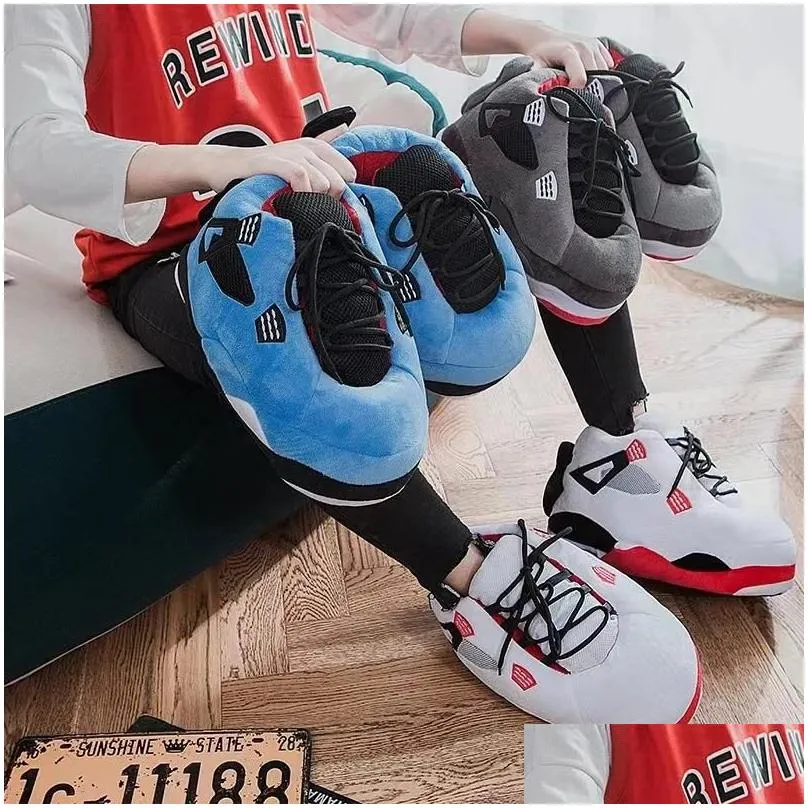 Unisex Sneaker Slippers Winter Warm Home Slippers One Size Fits all Slippers Plush House Shoes Winter Fluffy Indoor Slides EU 35-44