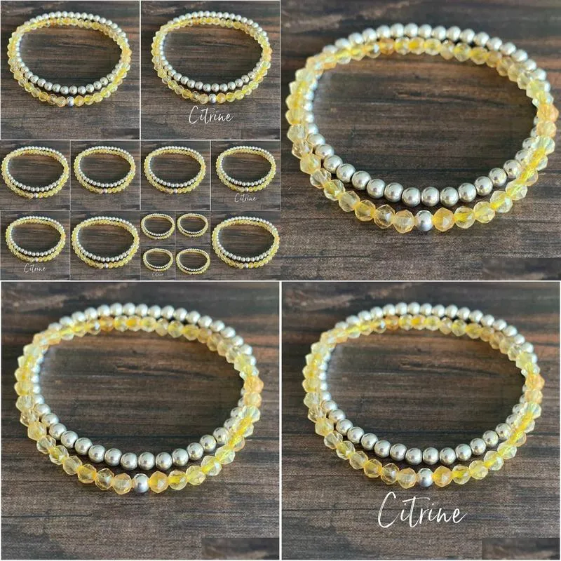 MG1434 Strand Faceted Citrine Mini Mala Gemstone Bracelet 4mm Crystals Heart Chakra Balance Bracelet Hematite Energy Jewelry Set