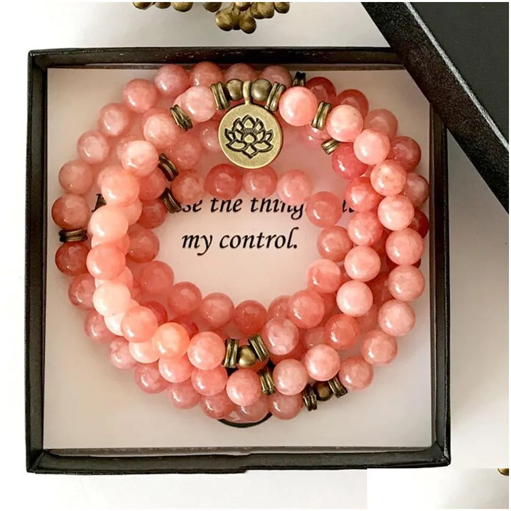 MG1365 Watermelon Mashan Jade 108 Mala Bracelet New Design Yoga Necklace Spiritual Healing Balance Jewelry For Women