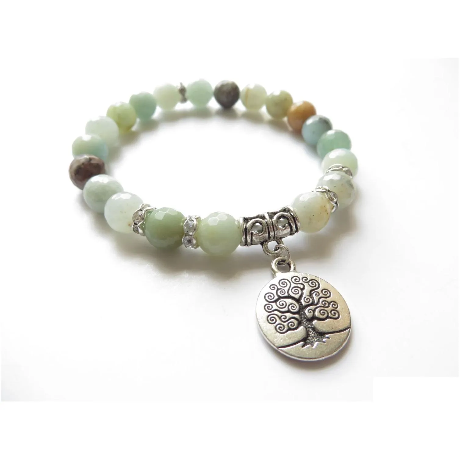 SN1121 Tree Of Life Mala Bracelet Yoga Jewelry Wrist Faced Amazonite Meditation Mala Bracelet Healing Birthday Unique Gift