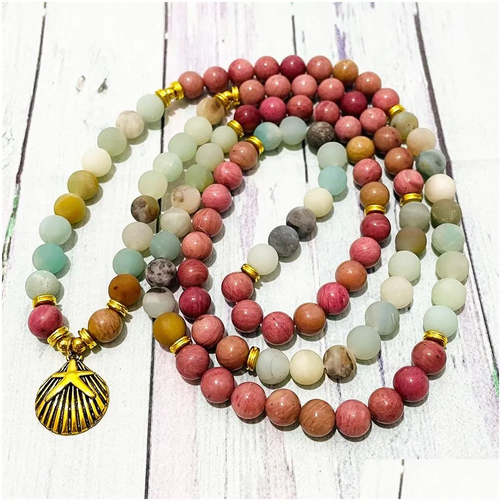 Женский Браслет Из Натурального Родонита 108 Mala Из Бисера Sn1540, Матовый  Амазонит В Форме Ракушки, Подвеска Для Йоги, Ожерелье Из Бисера, Медитация,  Капля Deli Dhgarden Dhx8D От 4 493 руб. | DHgate