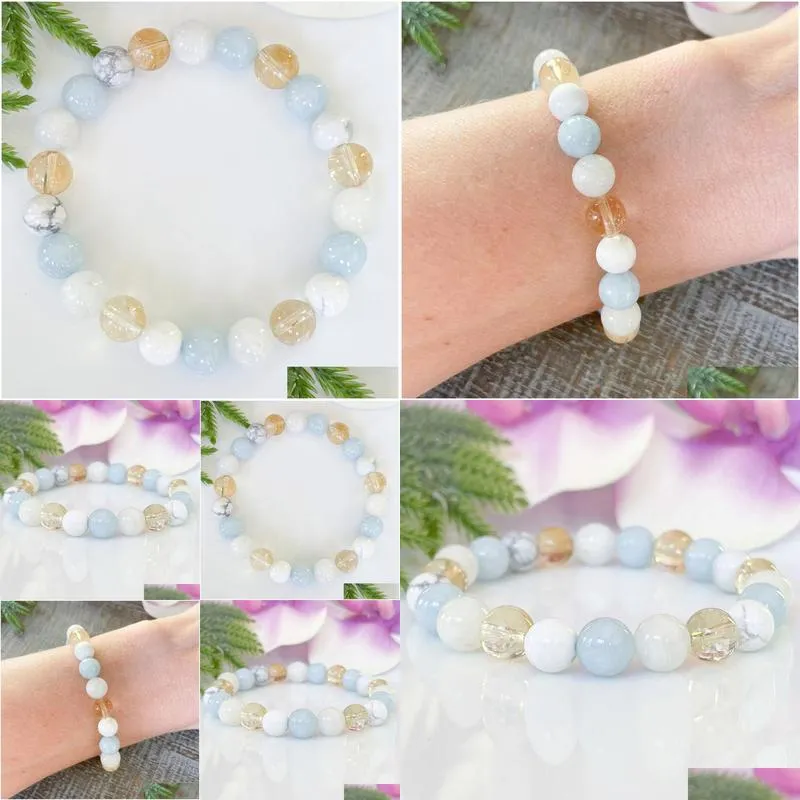 MG1499 Strand Gemini Zodiac Gemstone Bracelet Moonstone Aquamarine Citrine Howlite Healing Crystals Jewelry June Birthstone Gemini