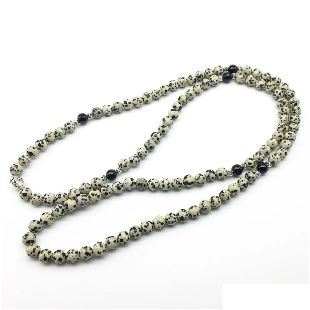 SN1238 On Sale 2018 Women`s Buddha Bracelet Fashion Dalmatian Jasper Bracelet 4 Wrap 108 Mala Energy Jewelry Free Shipping