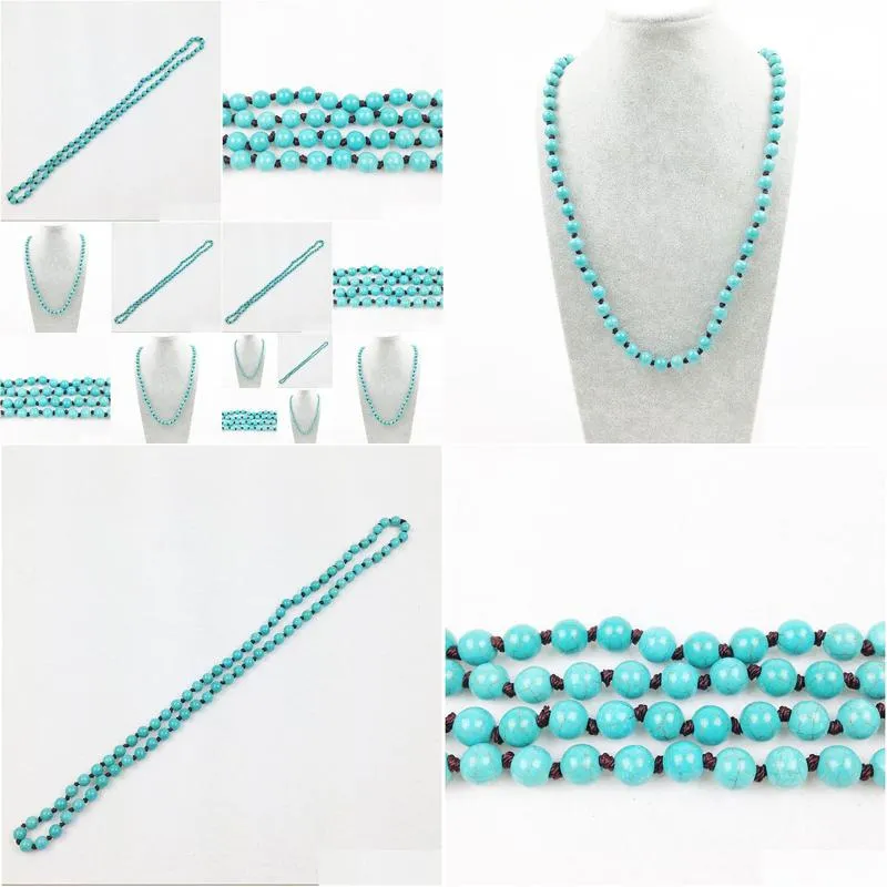 ST0293 Fashion Design Necklace 2016 Boho Turquoise Necklace Women Handmade Knotted Turquoise Necklace 38`` Fancy Jewerly Gift