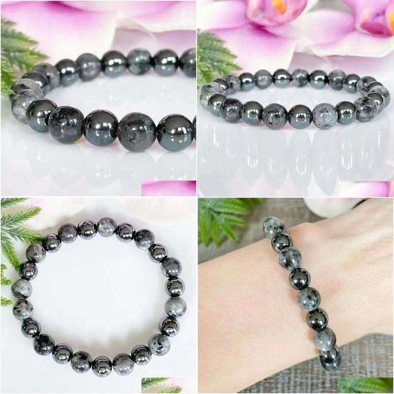 MG1547 Strand Labradorite & Hematite Beaded Bracelet High Quality Energy Protection Jewelry Mala Gemstone Bracelet for Men Women