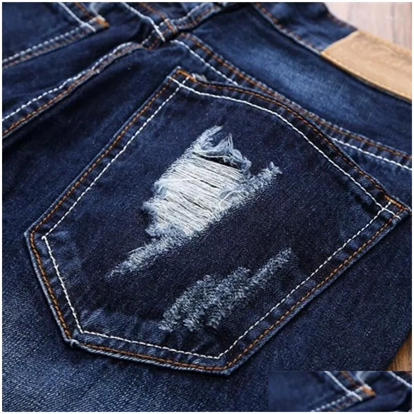 mens jeans el barco fashion ripped holes cotton denim men hip hop scratched slim blue male pants soft streetwear black trousers