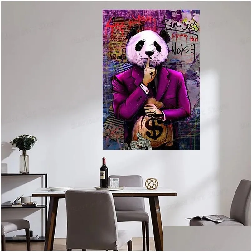 let your success make the noise posters and prints graffiti art canvas paintings abstract panda wall art pictures for living room home decoration cuadros no