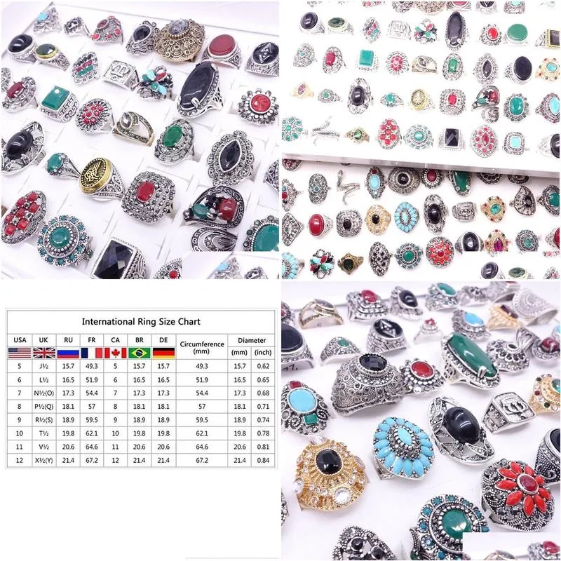 wholesale 50pcs/lot womens Rings retro antique silver stone Rhinestone Vintage Jewelry RING mix styles brand new drop shipping with a