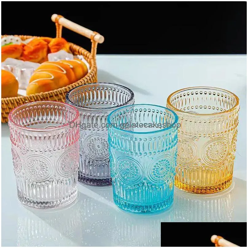 72 pieces /carton vintage drinking glasses romantic water glasses embossed romantic glass tumbler for juice beverages beer cocktail fy5525