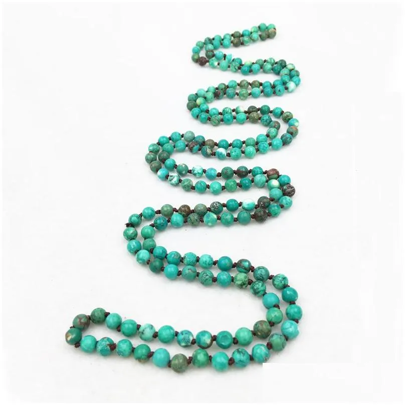 ST0316 Natural Green Turquoise Bead Making 72 inch long green stone necklace Women Fashion Boho Necklace Long Necklace stone making