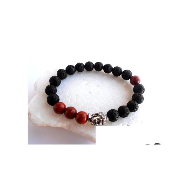 SN0565 New Jewelry for Mens Buddha Jasper bracelet Red Jasper bracelet Energy bracelet with lava stone for Man