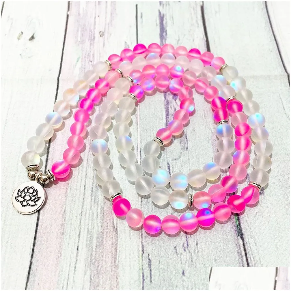SN1408 Matte Pink Mermaid Quartz 108 Mala Bracelet For Women High Quality THROAT CHAKRA Bracelet Balance Yoga Beads Jewelry