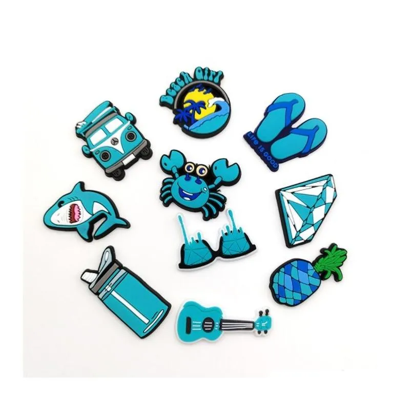 pvc shoe parts accessories decoration buckle charm clog pins buttons croc charms cartoon blue party decor music cartoon