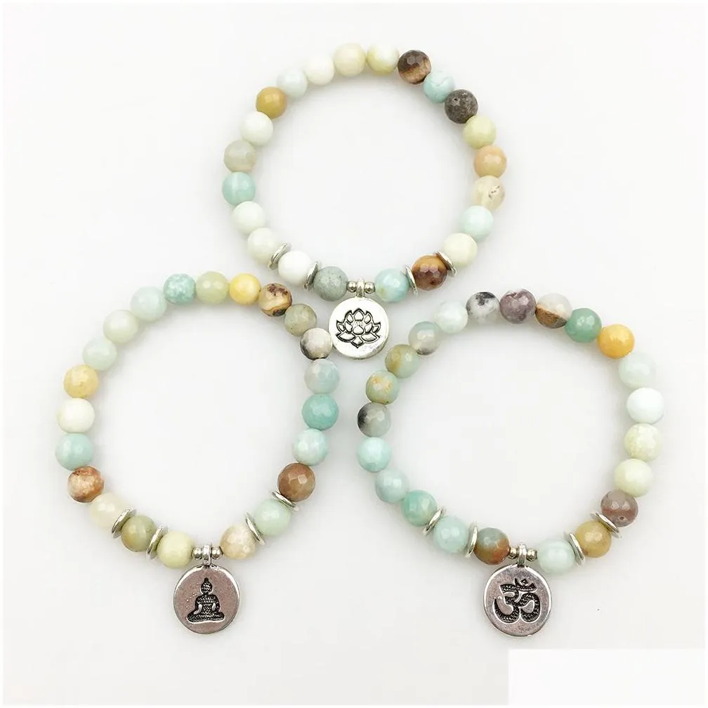 SN1177 New 2017 Women`s Bracelet Natural Stone Yoga Bracelets Fashion Design Faceted A-mazonite Lotus Ohm Buddha Bracelet