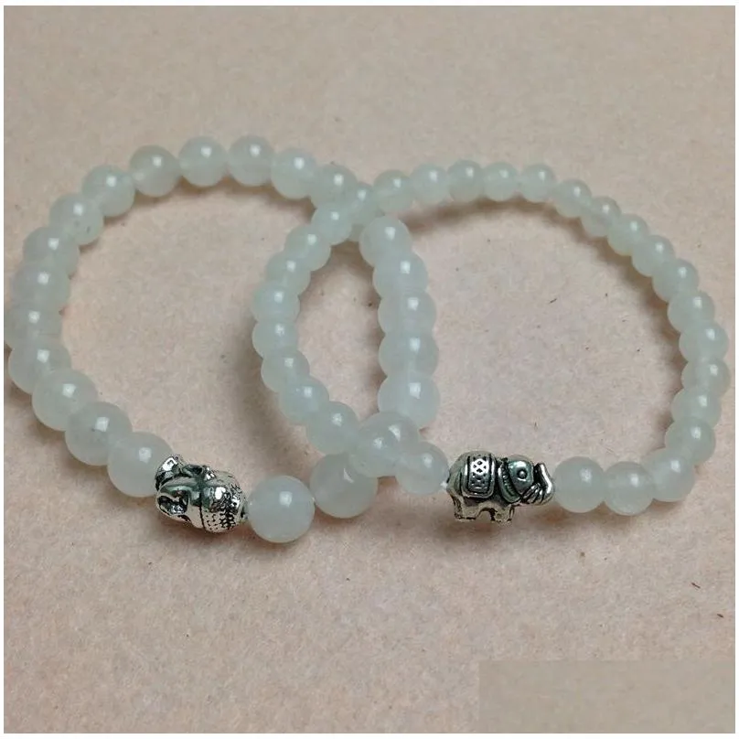 SN0439 Top Newest White Jade Bracelet Men Elephant Charms Stretch Bracelet Buddha Bracelet Set Mala Jewelry
