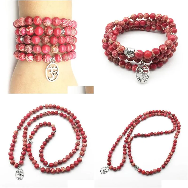 SN1239 New Sale 2018 Women`s Buddha Bracelet Fashion Natural Red Regalite Bracelet 4 Wrap 108 Mala Energy Jewelry Free Shipping