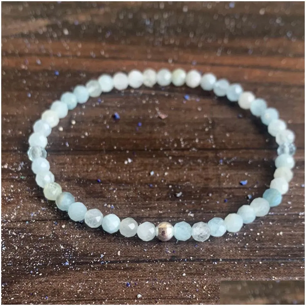 MG1422 Strand Faceted Faceted Aquamarine Mini Mala Gemstone Bracelets 4mm Crystals Heart Chakra Balance Bracelet Hematite Energy Jewelry