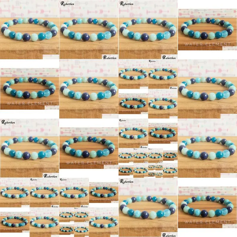 MG1271 New Design Water Element Wrist Mala Bracelet Amazonite Lapis Lazuli Bracelet Natural Apatite Five Elements Mala Jewelry