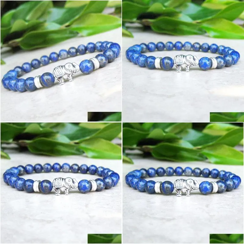 MG0740 Elephant Charm Yoga Energy Bracelet 6 mm A Grade Natural Lapis Lazuli Bracelet Good Luck Healing Energy Bracelet