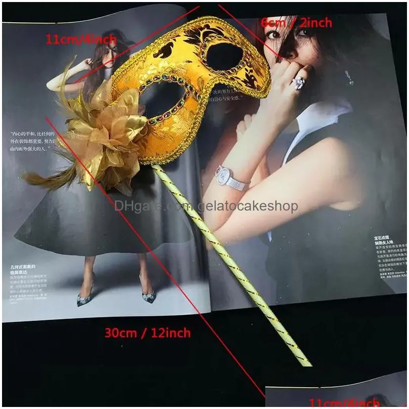 venetian half face flower mask masquerade party mask on stick sexy halloween christmas dance wedding birthday party mask supplies fy3618