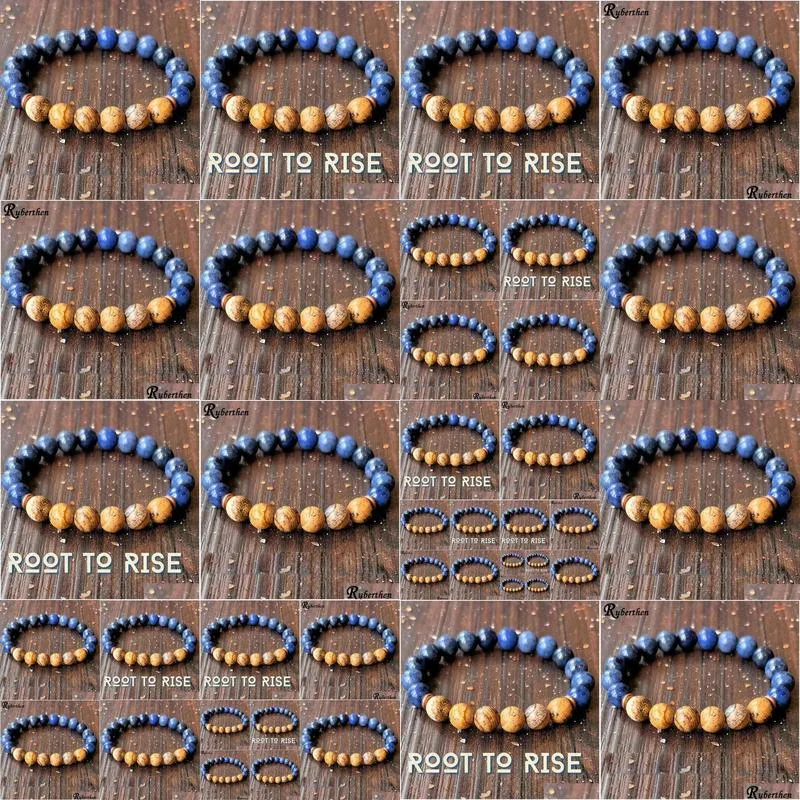 MG1626 Strand New Design Root to Rise Wrist Mala Bracelet Picture Jasper Dumortierite Healing Crystals Malas