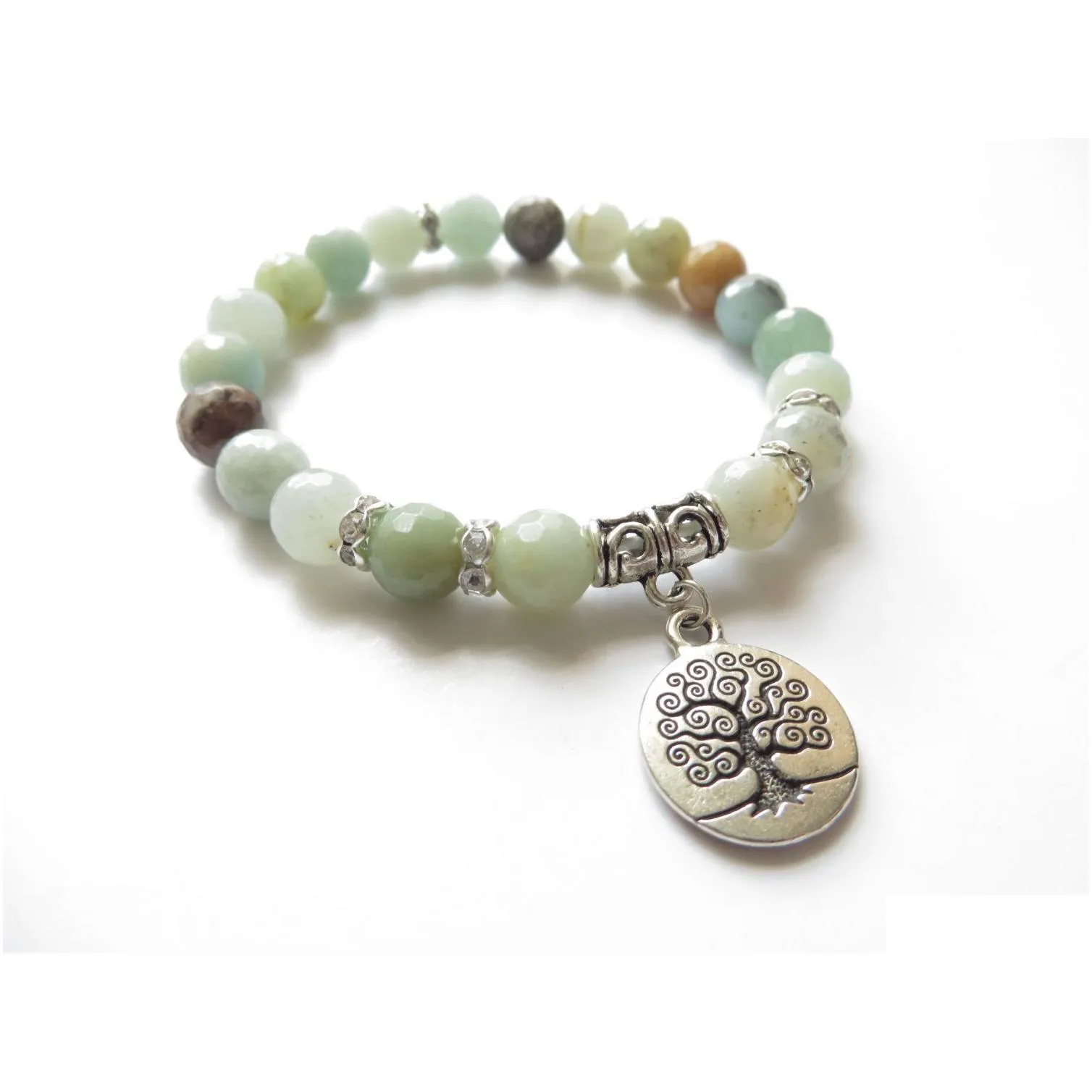 SN1121 Tree Of Life Mala Bracelet Yoga Jewelry Wrist Faced Amazonite Meditation Mala Bracelet Healing Birthday Unique Gift