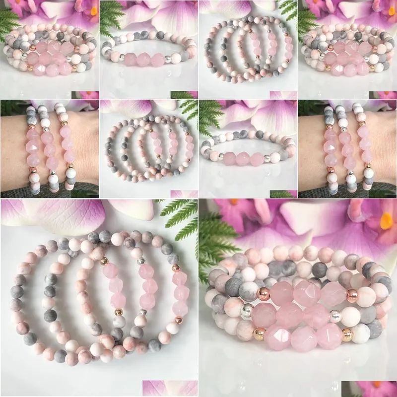 MG1520 Strand New Design Diamond Cutted Rose Quartz Pink Zebra Jasper Gemstone Bracelet Women`s Calming Bracelet for Stress