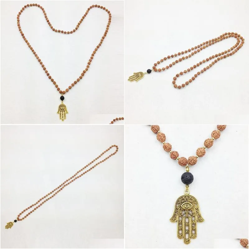 ST0244 Hamsa Handmade Mala Necklace Yoga Meditation Energy Necklace African Beads Necklaces