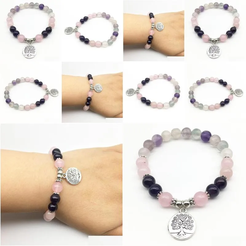 SN1321 Fashion 2018 Women`s Bracelet Tree of Life Charm Yoga Bracelet Natural Fluorite Jewelry Handmade Wedding Bracelet