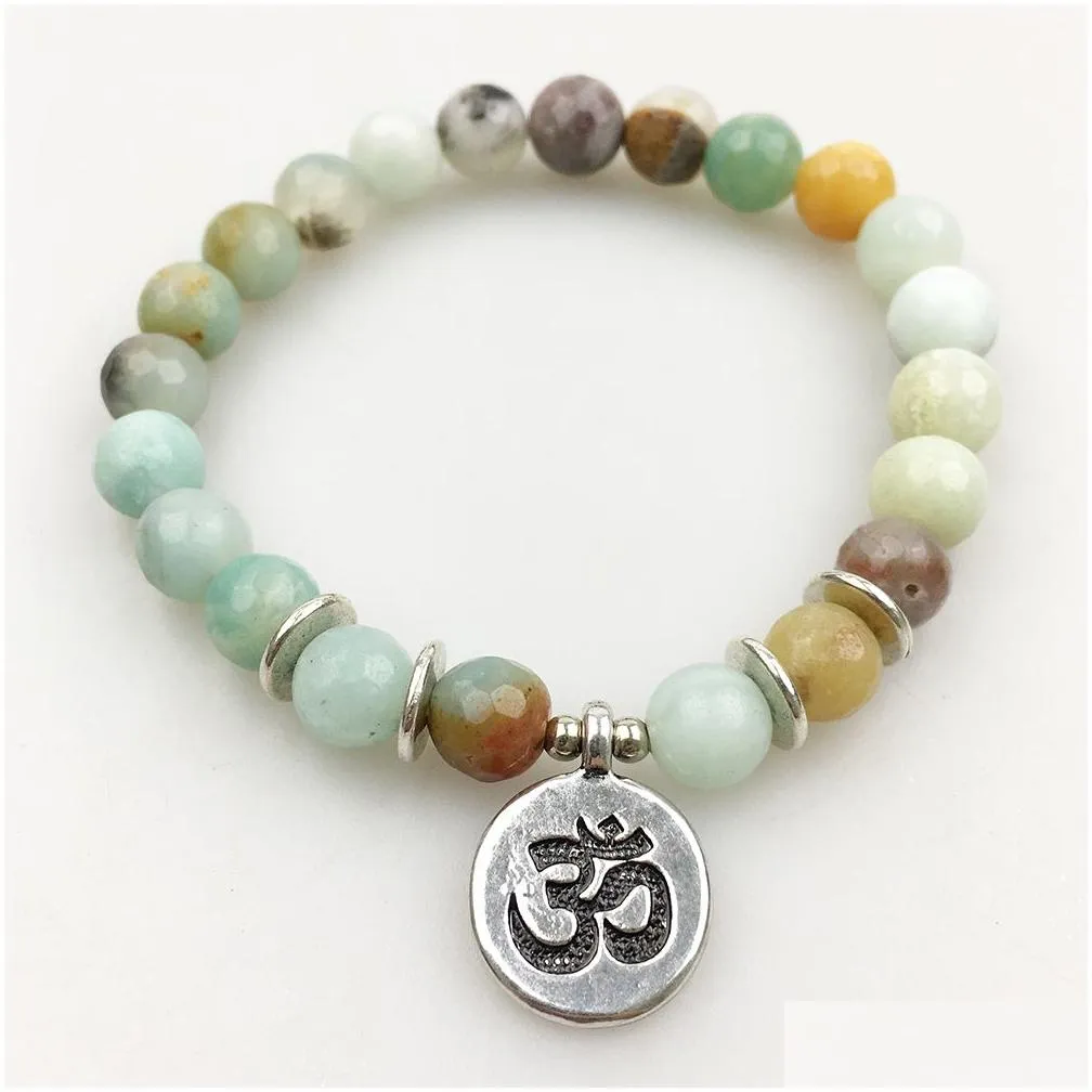 SN1177 New 2017 Women`s Bracelet Natural Stone Yoga Bracelets Fashion Design Faceted A-mazonite Lotus Ohm Buddha Bracelet