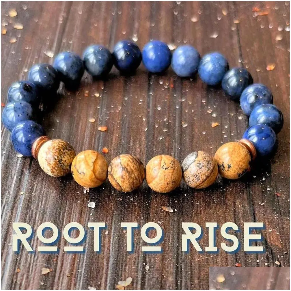 MG1626 Strand New Design Root to Rise Wrist Mala Bracelet Picture Jasper Dumortierite Healing Crystals Malas