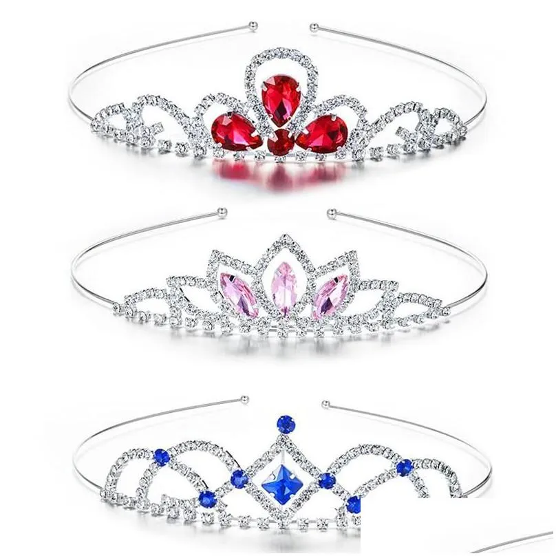 Hair Clips & Barrettes 3pcs/set Girls Princess Rhinestone Crown Colorful Crystal Tiara Headband For Kid Bride Wedding Jewelry