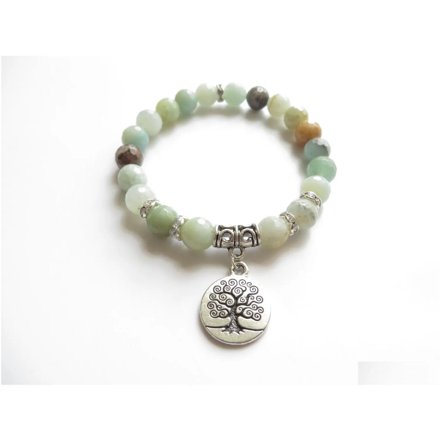SN1121 Tree Of Life Mala Bracelet Yoga Jewelry Wrist Faced Amazonite Meditation Mala Bracelet Healing Birthday Unique Gift