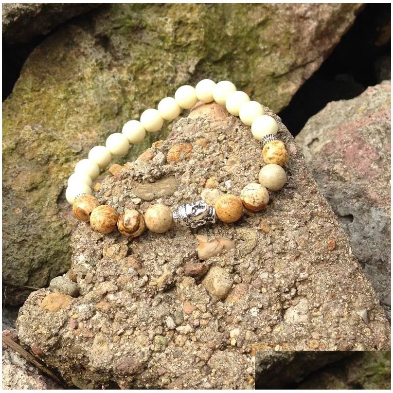 SN0417 Men Picture jasper stone bracelet hottest buddha prayer bracelet mala stone jewelry man bracelets free shipping