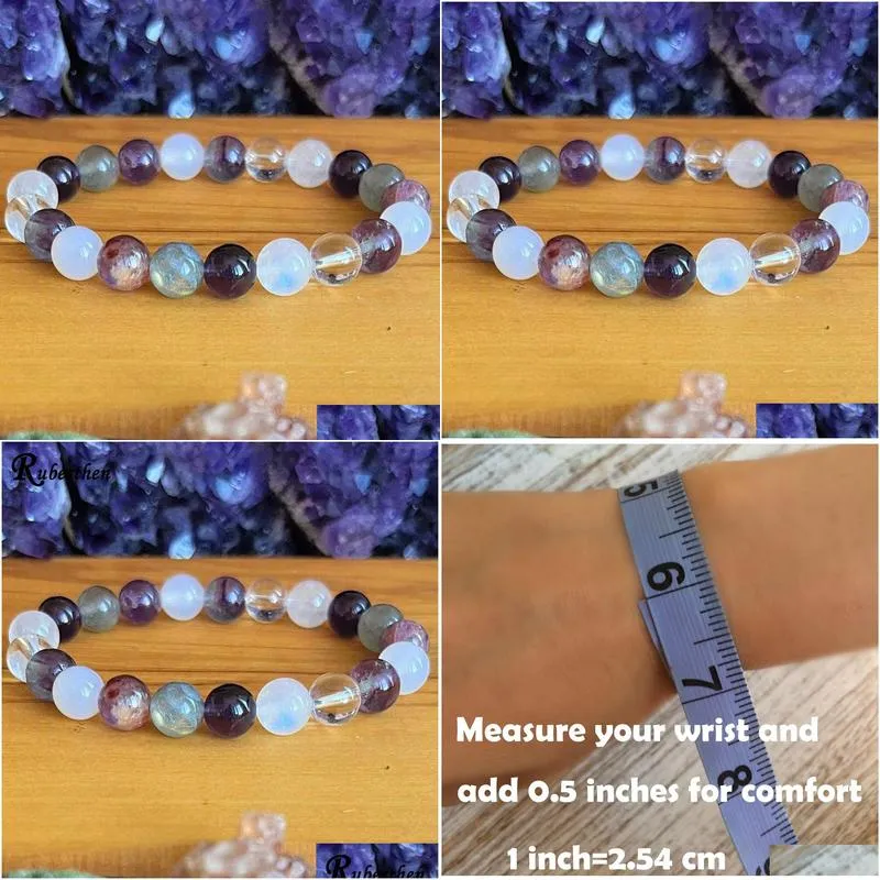 MG1838 8 MM 3A Grade Super Seven Moonstone Labradorite Mixed Bracelet Womens Gemstone Crown Chakra Wrist Mala