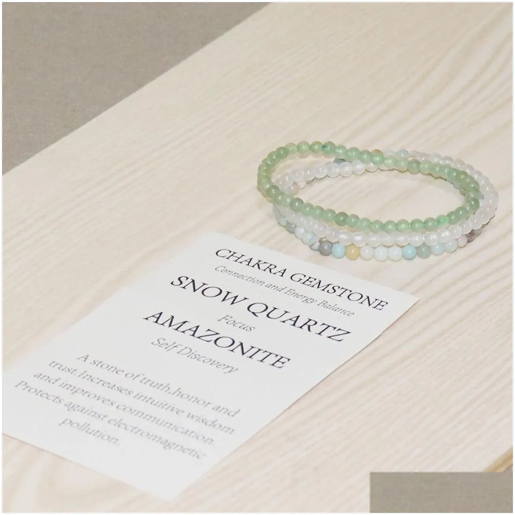 MG0055 4 mm Mini Gemstone Bracelet Set Amazonite Snow Quartz Bracelet On Sale Green Aventurine Women`s Yoga Mala Jewelry